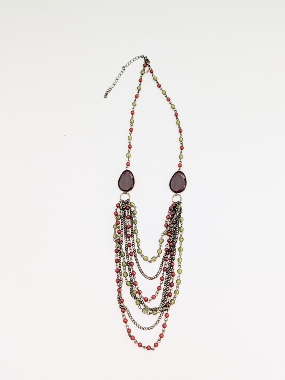 Vintage Avon Green & Red Multi-Strand Layered Bohemian Beaded Necklace